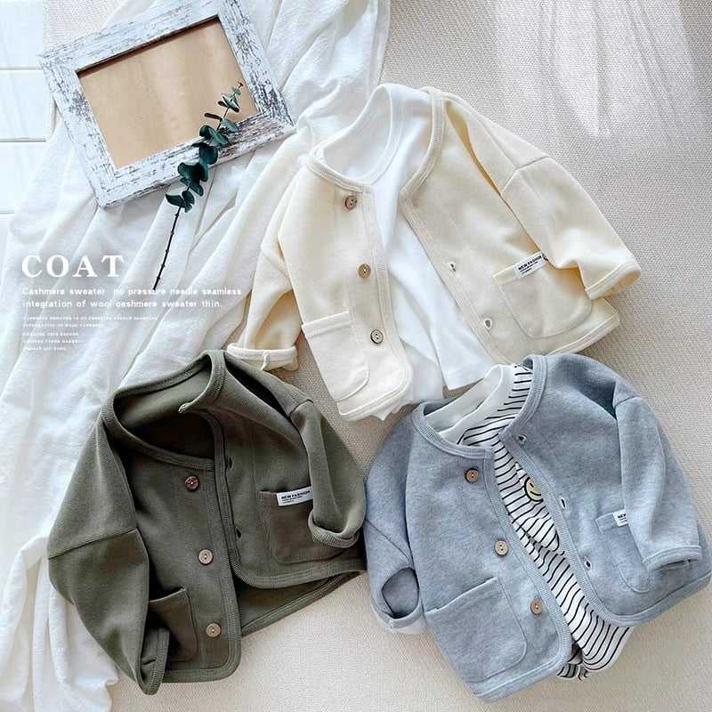 Bērnu rudens jaka, kokvilnas audums, garas piedurknes, apaļš kakls, vienrindu aizdare