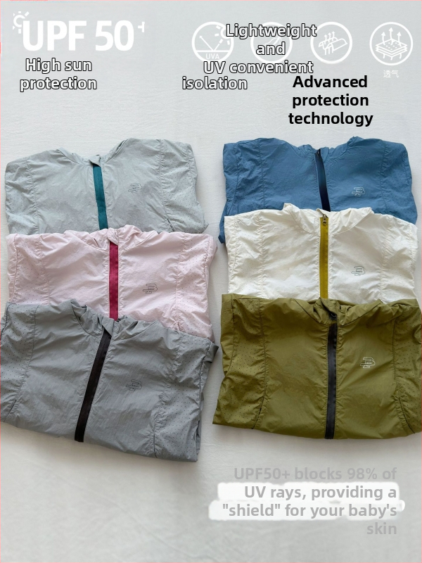 Унисекс детско яке с UV защита, леко дишащо лятно облекло, качулка, изработено от найлон и нейлонова подплата, за деца 7–12 г, лято 2025.