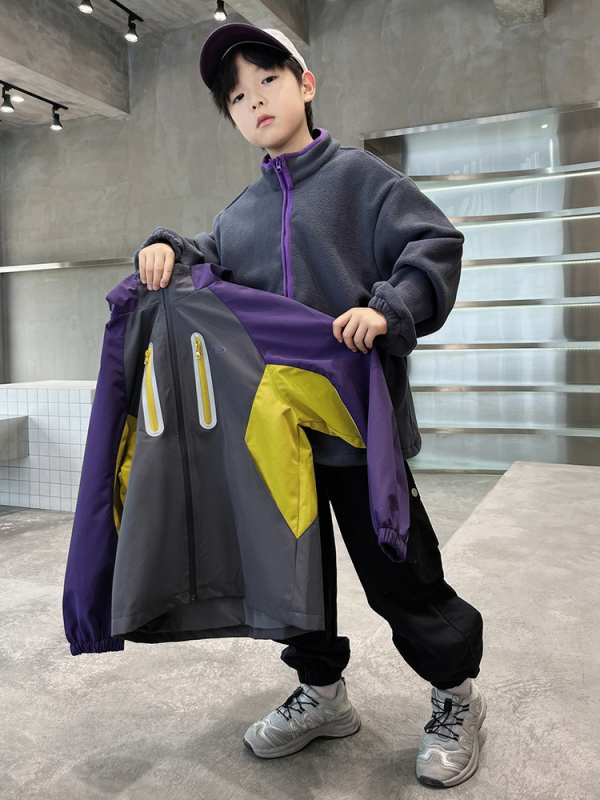 Bērnu ārējā jaka, 3-in-1 dizains, kapucī, rāvējslēdzējs, 8+ gadu vecuma grupai (Rudens)