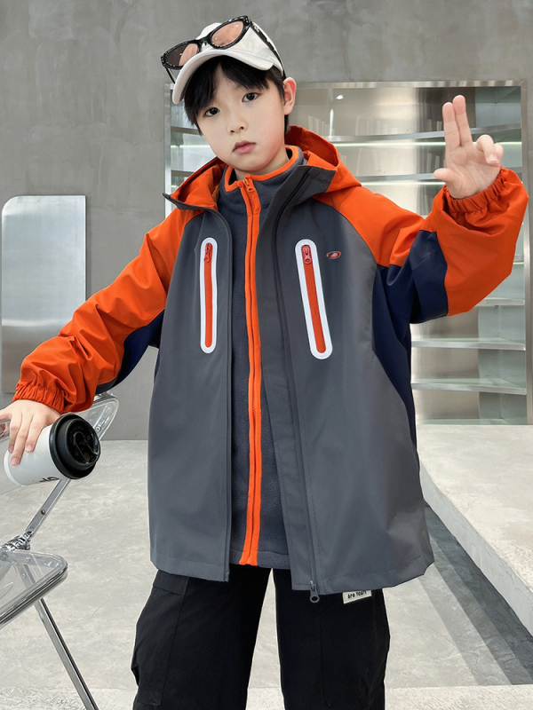 Bērnu ārējā jaka, 3-in-1 dizains, kapucī, rāvējslēdzējs, 8+ gadu vecuma grupai (Rudens)