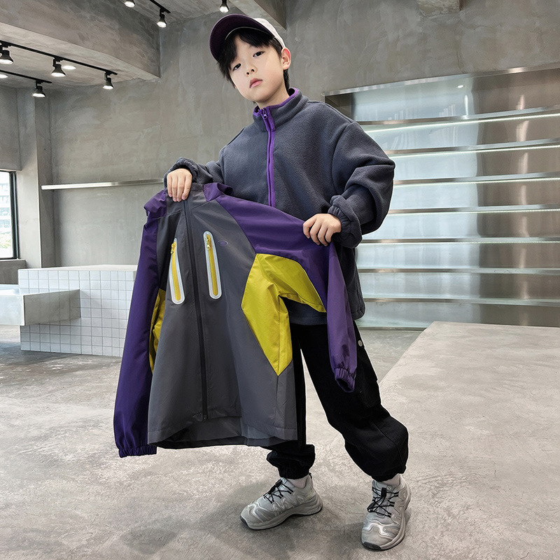 Bērnu ārējā jaka, 3-in-1 dizains, kapucī, rāvējslēdzējs, 8+ gadu vecuma grupai (Rudens)