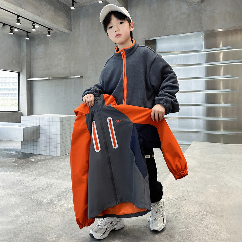 Bērnu ārējā jaka, 3-in-1 dizains, kapucī, rāvējslēdzējs, 8+ gadu vecuma grupai (Rudens)