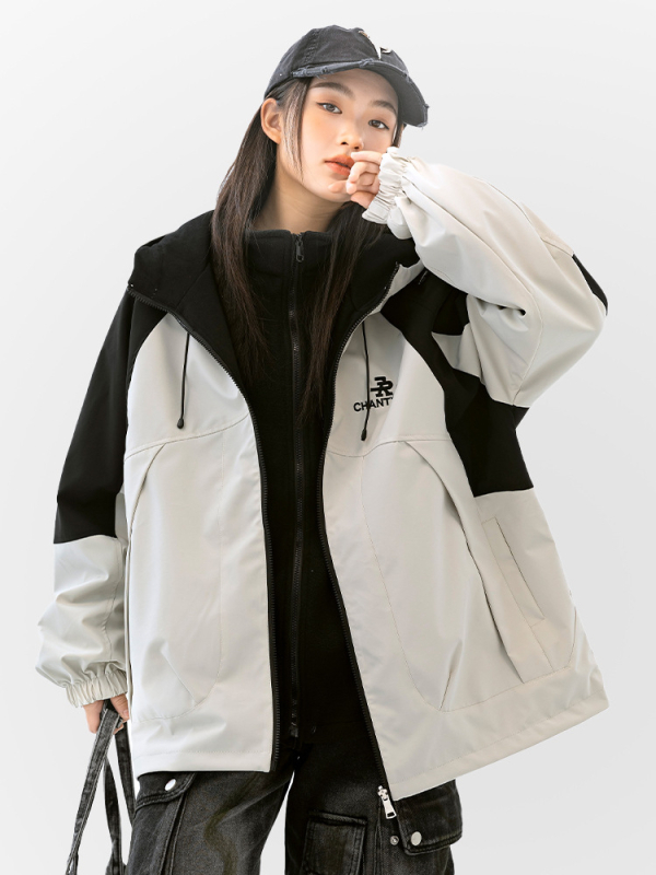 Meitenēm kapucēta jaka ar rāvējslēdzēju, augstu apkakli, garas piedurknes, poliester