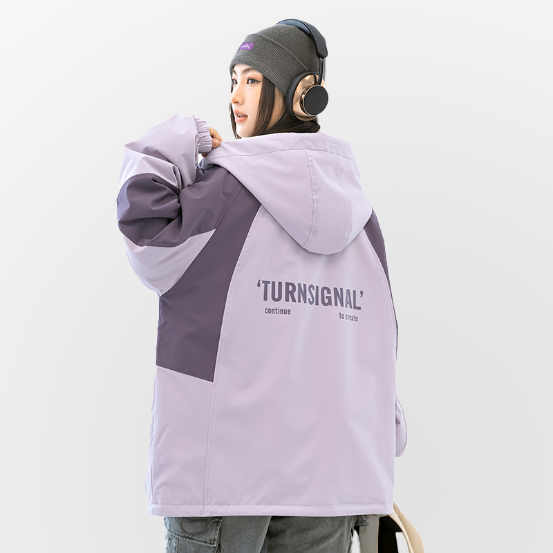 Meitenēm kapucēta jaka ar rāvējslēdzēju, augstu apkakli, garas piedurknes, poliester