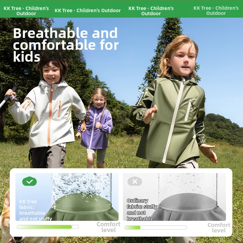 Детско ветрово яке - с качулка, водоустойчиво 5000 мм, полиестерен външен слой и полиестерна подплата, за възраст 7–12 години