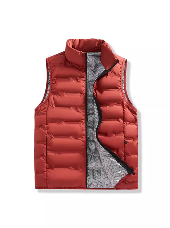 Vīriešu dūnu veste ar stāvošu apkakli, rāvējslēdzējs, bieza pildījuma, pildījums: zosu pūka, poliestera audums