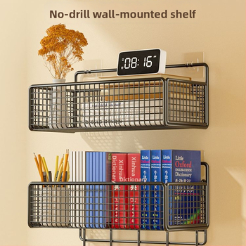 Cavieri Σφυρήλατο σίδερο – Τοίχο-μονταριστό ράφι αποθήκευσης χωρίς διάτρηση, καλάθι τοίχου για βιβλία, καλλυντικά και καλώδια
