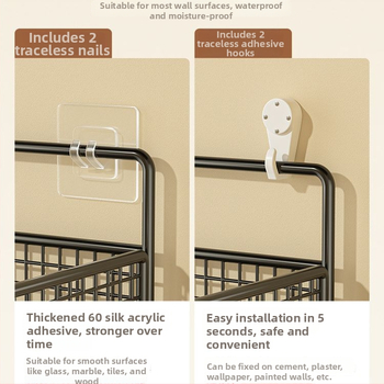 Cavieri Σφυρήλατο σίδερο – Τοίχο-μονταριστό ράφι αποθήκευσης χωρίς διάτρηση, καλάθι τοίχου για βιβλία, καλλυντικά και καλώδια