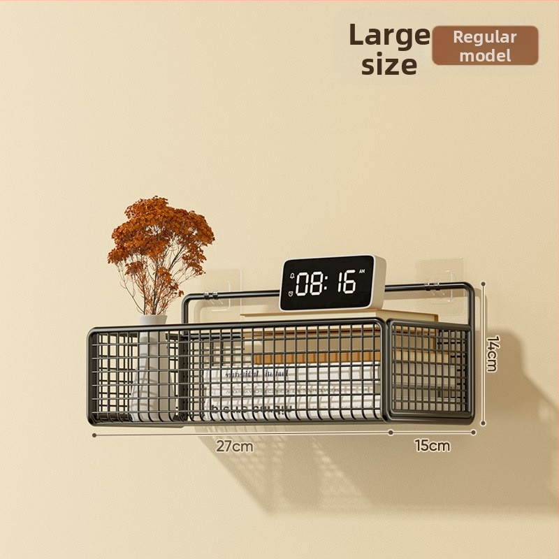 Cavieri Σφυρήλατο σίδερο – Τοίχο-μονταριστό ράφι αποθήκευσης χωρίς διάτρηση, καλάθι τοίχου για βιβλία, καλλυντικά και καλώδια