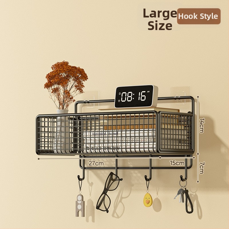 Cavieri Σφυρήλατο σίδερο – Τοίχο-μονταριστό ράφι αποθήκευσης χωρίς διάτρηση, καλάθι τοίχου για βιβλία, καλλυντικά και καλώδια