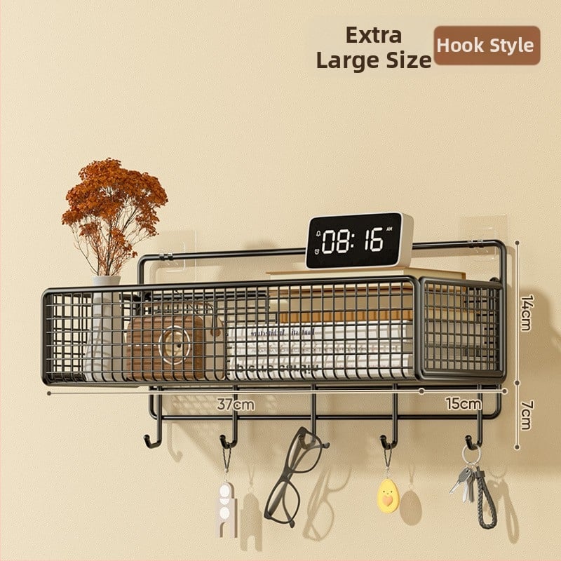 Cavieri Σφυρήλατο σίδερο – Τοίχο-μονταριστό ράφι αποθήκευσης χωρίς διάτρηση, καλάθι τοίχου για βιβλία, καλλυντικά και καλώδια