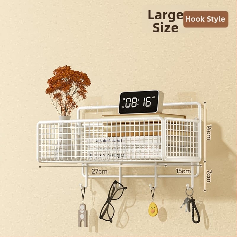 Cavieri Σφυρήλατο σίδερο – Τοίχο-μονταριστό ράφι αποθήκευσης χωρίς διάτρηση, καλάθι τοίχου για βιβλία, καλλυντικά και καλώδια