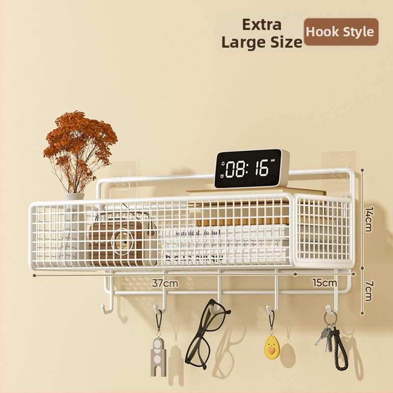 Cavieri Σφυρήλατο σίδερο – Τοίχο-μονταριστό ράφι αποθήκευσης χωρίς διάτρηση, καλάθι τοίχου για βιβλία, καλλυντικά και καλώδια