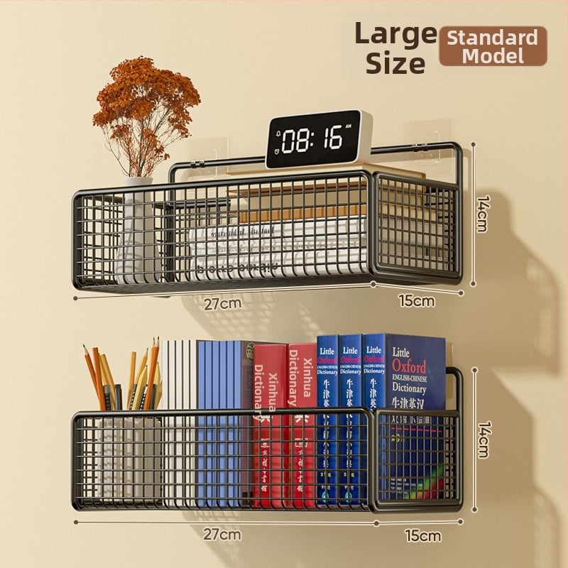 Cavieri Σφυρήλατο σίδερο – Τοίχο-μονταριστό ράφι αποθήκευσης χωρίς διάτρηση, καλάθι τοίχου για βιβλία, καλλυντικά και καλώδια