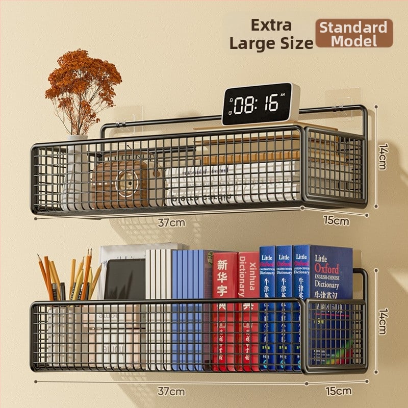 Cavieri Σφυρήλατο σίδερο – Τοίχο-μονταριστό ράφι αποθήκευσης χωρίς διάτρηση, καλάθι τοίχου για βιβλία, καλλυντικά και καλώδια