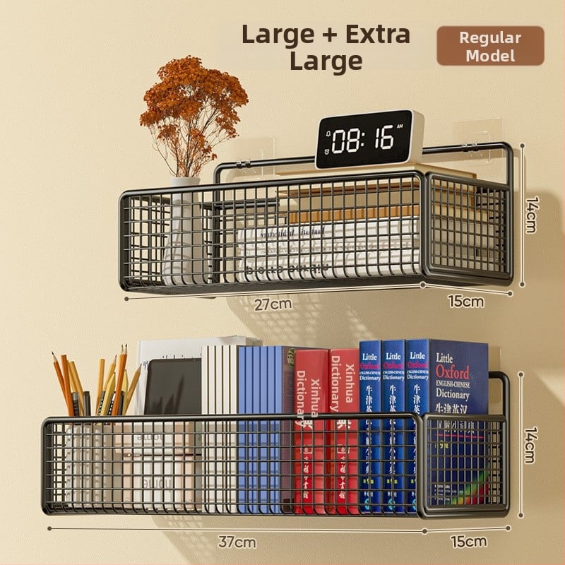 Cavieri Σφυρήλατο σίδερο – Τοίχο-μονταριστό ράφι αποθήκευσης χωρίς διάτρηση, καλάθι τοίχου για βιβλία, καλλυντικά και καλώδια