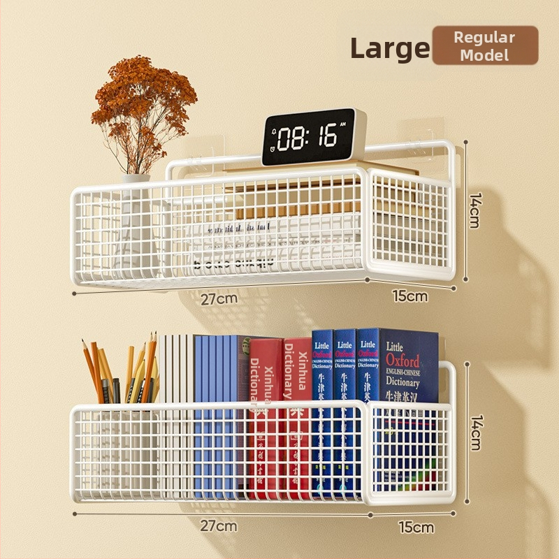 Cavieri Σφυρήλατο σίδερο – Τοίχο-μονταριστό ράφι αποθήκευσης χωρίς διάτρηση, καλάθι τοίχου για βιβλία, καλλυντικά και καλώδια