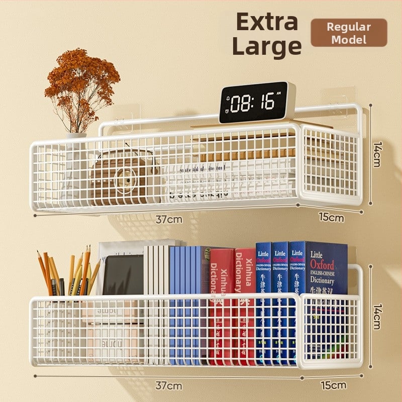 Cavieri Σφυρήλατο σίδερο – Τοίχο-μονταριστό ράφι αποθήκευσης χωρίς διάτρηση, καλάθι τοίχου για βιβλία, καλλυντικά και καλώδια