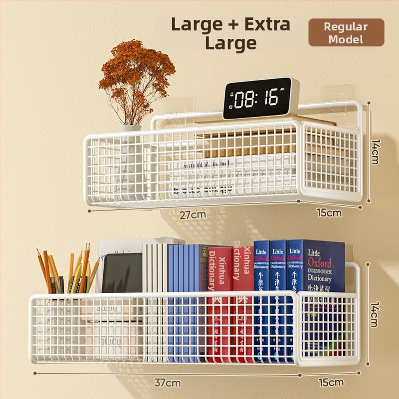 Cavieri Σφυρήλατο σίδερο – Τοίχο-μονταριστό ράφι αποθήκευσης χωρίς διάτρηση, καλάθι τοίχου για βιβλία, καλλυντικά και καλώδια