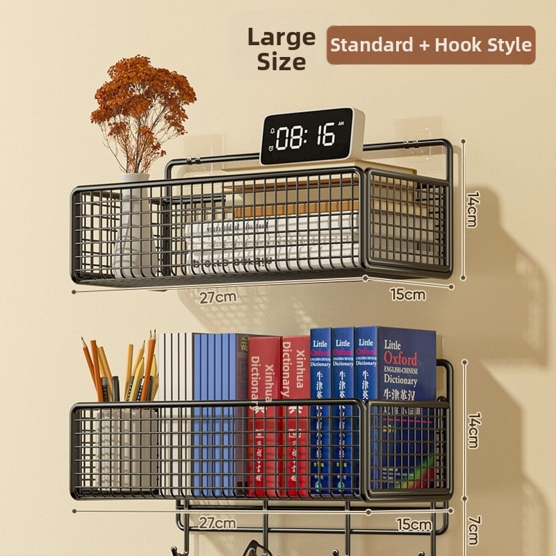 Cavieri Σφυρήλατο σίδερο – Τοίχο-μονταριστό ράφι αποθήκευσης χωρίς διάτρηση, καλάθι τοίχου για βιβλία, καλλυντικά και καλώδια