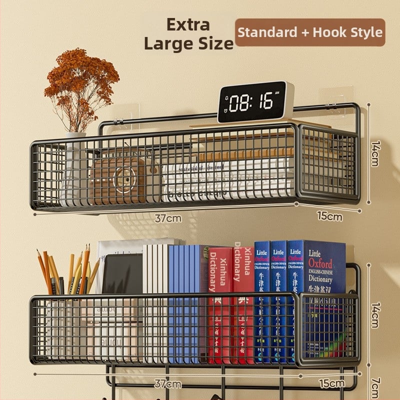 Cavieri Σφυρήλατο σίδερο – Τοίχο-μονταριστό ράφι αποθήκευσης χωρίς διάτρηση, καλάθι τοίχου για βιβλία, καλλυντικά και καλώδια