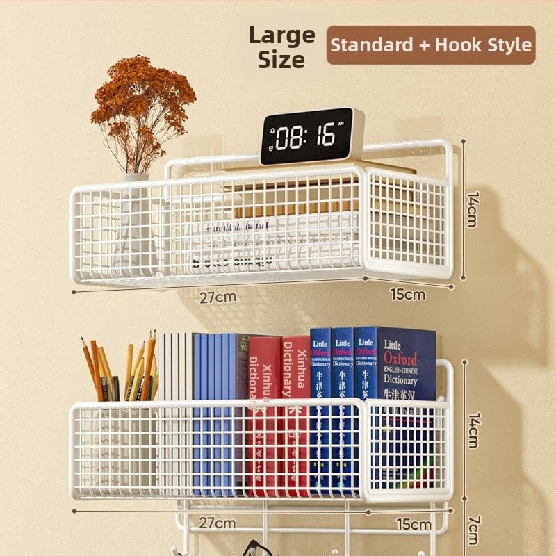 Cavieri Σφυρήλατο σίδερο – Τοίχο-μονταριστό ράφι αποθήκευσης χωρίς διάτρηση, καλάθι τοίχου για βιβλία, καλλυντικά και καλώδια