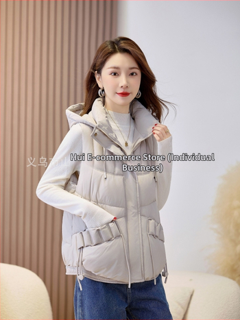 Sieviešu īsa kapuces veste ar poliestera un kokvilnas pildījumu, bieza auduma, rāvējslēdzēja aizdare, parasts garums, elegantisks pilsētas stils