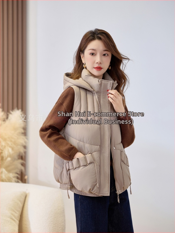 Sieviešu īsa kapuces veste ar poliestera un kokvilnas pildījumu, bieza auduma, rāvējslēdzēja aizdare, parasts garums, elegantisks pilsētas stils