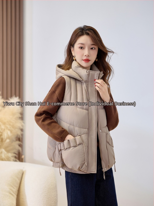 Sieviešu īsa kapuces veste ar poliestera un kokvilnas pildījumu, bieza auduma, rāvējslēdzēja aizdare, parasts garums, elegantisks pilsētas stils