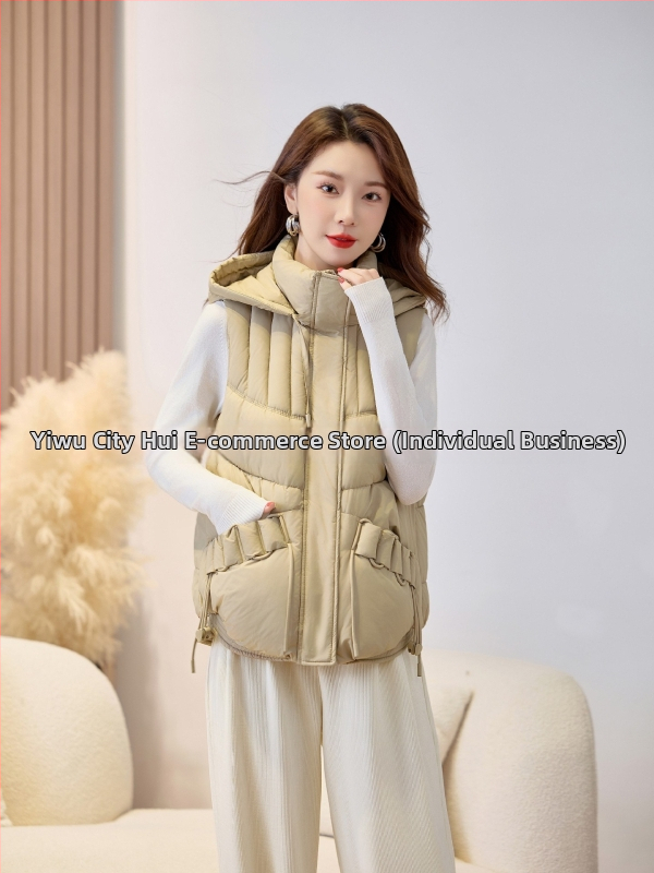 Sieviešu īsa kapuces veste ar poliestera un kokvilnas pildījumu, bieza auduma, rāvējslēdzēja aizdare, parasts garums, elegantisks pilsētas stils