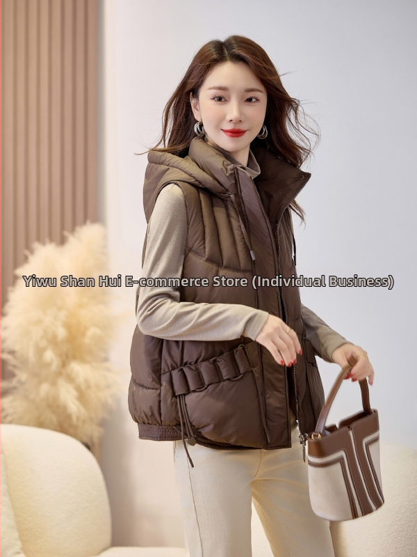 Sieviešu īsa kapuces veste ar poliestera un kokvilnas pildījumu, bieza auduma, rāvējslēdzēja aizdare, parasts garums, elegantisks pilsētas stils