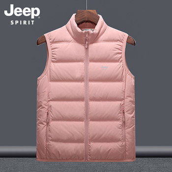 Pūka vesta, brīvs piegriezums, balta pīļu pūka pildījums, augsta apkakle, rāvējslēdzējs