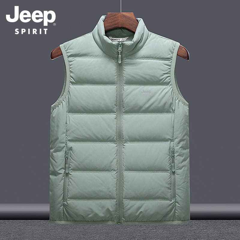 Pūka vesta, brīvs piegriezums, balta pīļu pūka pildījums, augsta apkakle, rāvējslēdzējs