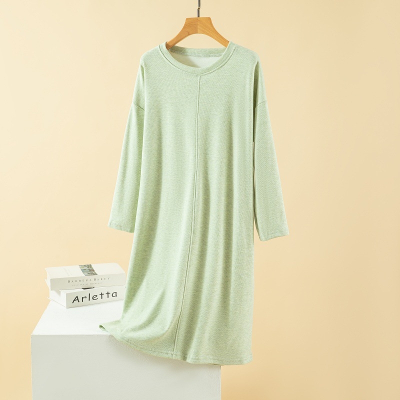Γυναικείο νυχτικό σε μέγεθος Plus Size, με στρογγυλό λαιμό και μακριά μανίκια, μίνιμαλ μονόχρωμο στυλ — βαρύ ύφασμα 251–300 g/m2, κασμίρ προβάτου, 90–95% ακρυλικό