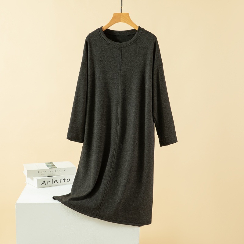 Γυναικείο νυχτικό σε μέγεθος Plus Size, με στρογγυλό λαιμό και μακριά μανίκια, μίνιμαλ μονόχρωμο στυλ — βαρύ ύφασμα 251–300 g/m2, κασμίρ προβάτου, 90–95% ακρυλικό