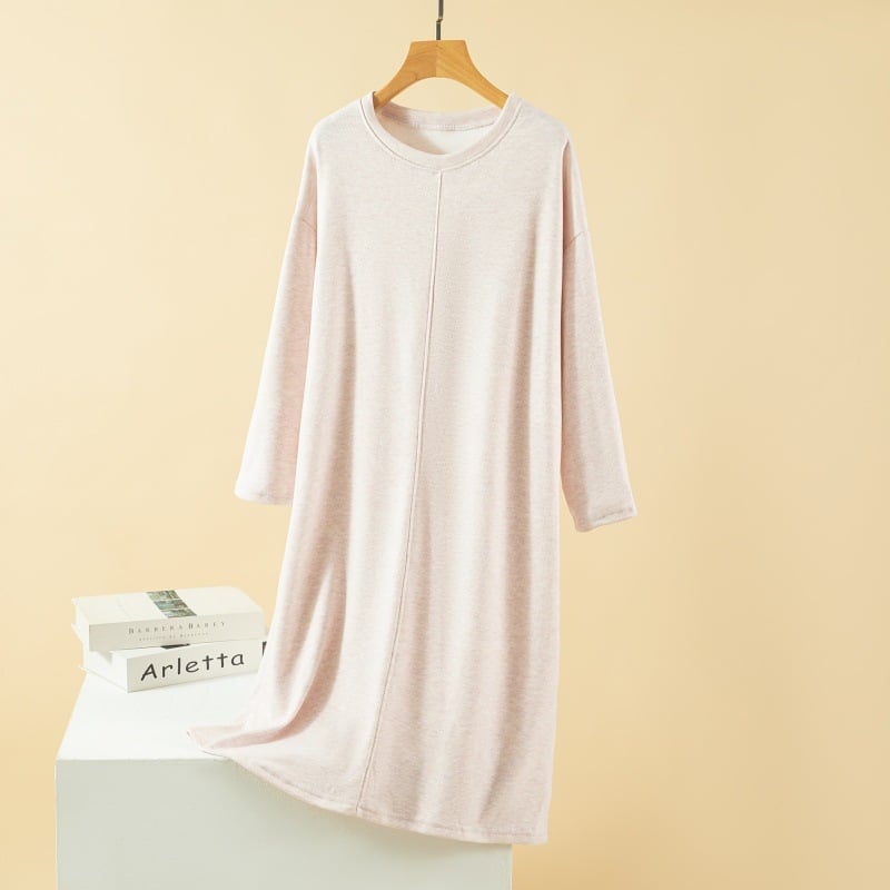 Γυναικείο νυχτικό σε μέγεθος Plus Size, με στρογγυλό λαιμό και μακριά μανίκια, μίνιμαλ μονόχρωμο στυλ — βαρύ ύφασμα 251–300 g/m2, κασμίρ προβάτου, 90–95% ακρυλικό