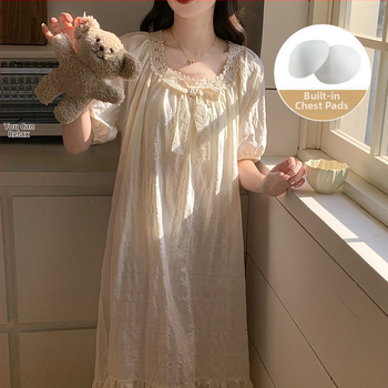 Νυχτερινό φόρεμα από cloud βαμβάκι, ένα κομμάτι, στυλ παραμυθένιο, τετράγωνος γιακάς, μανίκια ¾ – άνετο για χαλάρωση στο σπίτι και εξωτερική χρήση