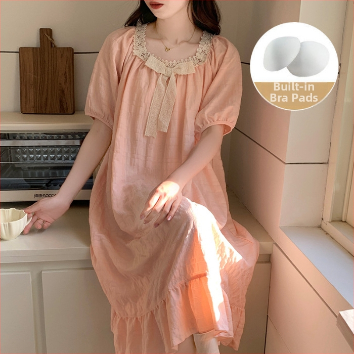 Νυχτερινό φόρεμα από cloud βαμβάκι, ένα κομμάτι, στυλ παραμυθένιο, τετράγωνος γιακάς, μανίκια ¾ – άνετο για χαλάρωση στο σπίτι και εξωτερική χρήση