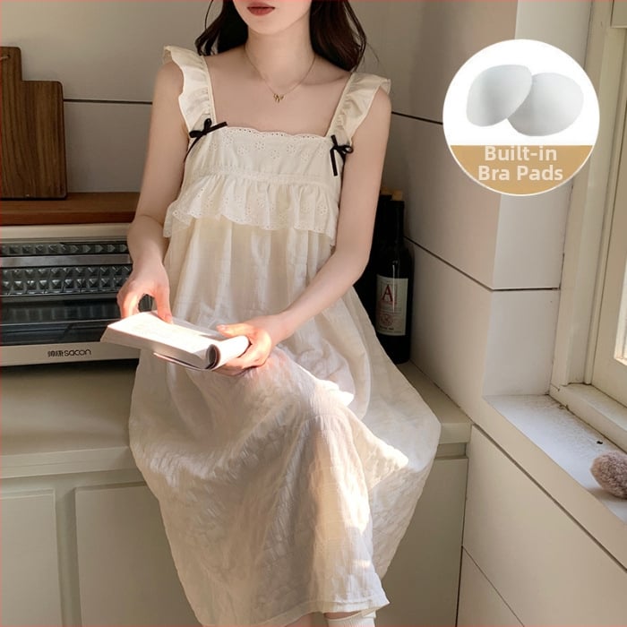 Νυχτερινό φόρεμα από cloud βαμβάκι, ένα κομμάτι, στυλ παραμυθένιο, τετράγωνος γιακάς, μανίκια ¾ – άνετο για χαλάρωση στο σπίτι και εξωτερική χρήση