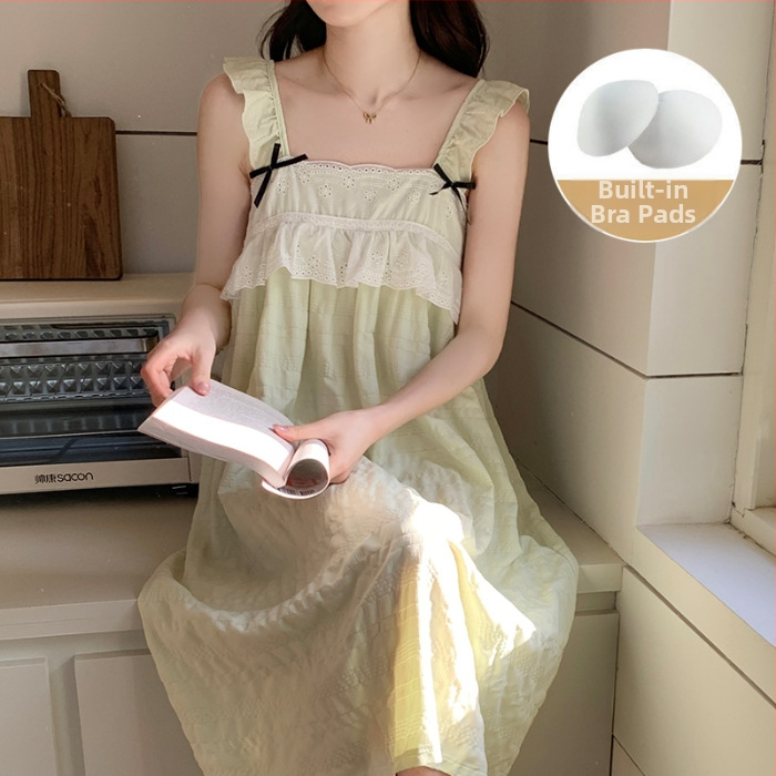 Νυχτερινό φόρεμα από cloud βαμβάκι, ένα κομμάτι, στυλ παραμυθένιο, τετράγωνος γιακάς, μανίκια ¾ – άνετο για χαλάρωση στο σπίτι και εξωτερική χρήση