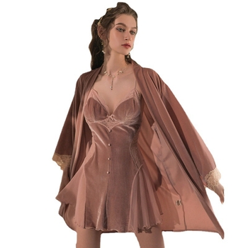 Σεξουαλικό σετ νυχτικού για γυναίκες – παχύς πολυεστέρας, V-λαιμός, μακριά μανίκια, κοντή φούστα, κατάλληλο για όλες τις εποχές