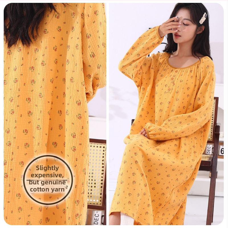 Νυχτικό από διπλή γάζα βαμβακιού για εγκύους, ενιαίο νυχτικό, στρογγυλή λαιμόκοψη, μανίκια 3/4, 100% βαμβάκι, διπλή γάζα