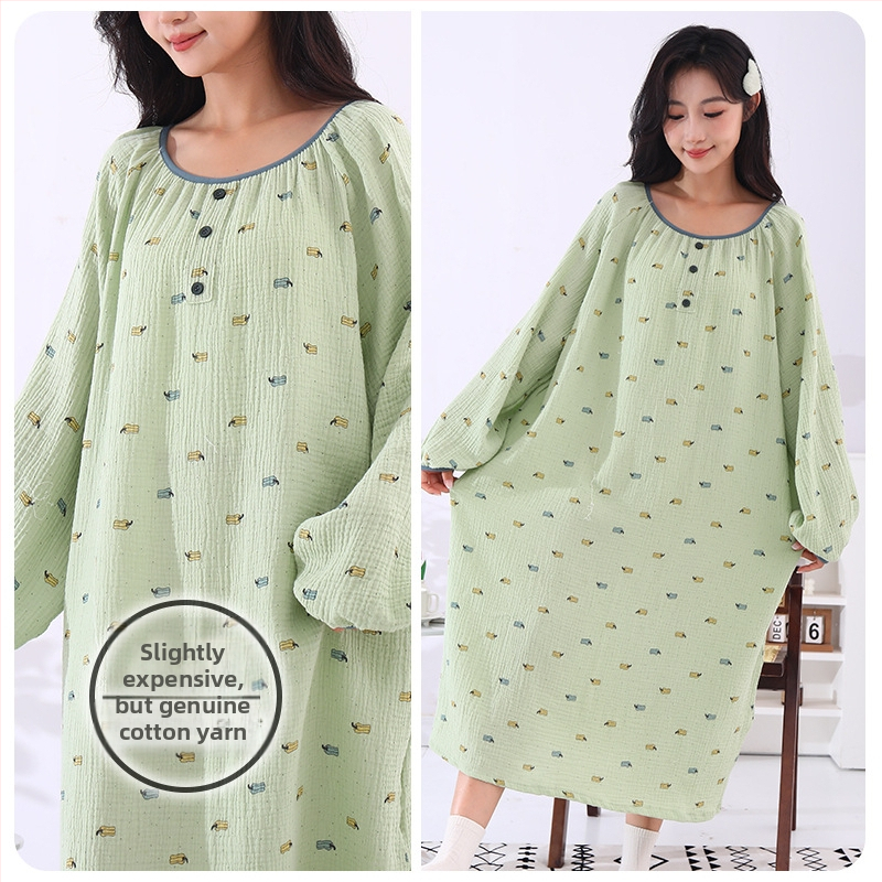 Νυχτικό από διπλή γάζα βαμβακιού για εγκύους, ενιαίο νυχτικό, στρογγυλή λαιμόκοψη, μανίκια 3/4, 100% βαμβάκι, διπλή γάζα