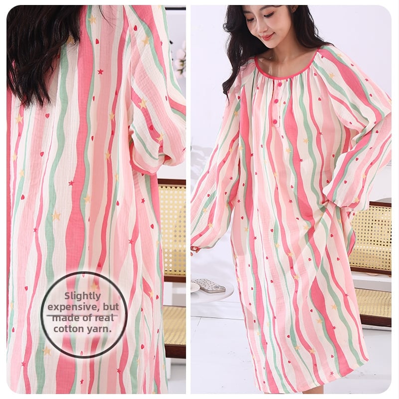 Νυχτικό από διπλή γάζα βαμβακιού για εγκύους, ενιαίο νυχτικό, στρογγυλή λαιμόκοψη, μανίκια 3/4, 100% βαμβάκι, διπλή γάζα