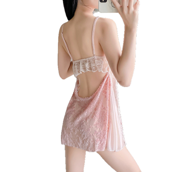 Σετ νυχτερινού ρουχισμού δύο τεμαχίων — Σατινέ Ice Silk, Δαντέλα χωρίς πλάτη, Μεσαίου μήκους φούστα