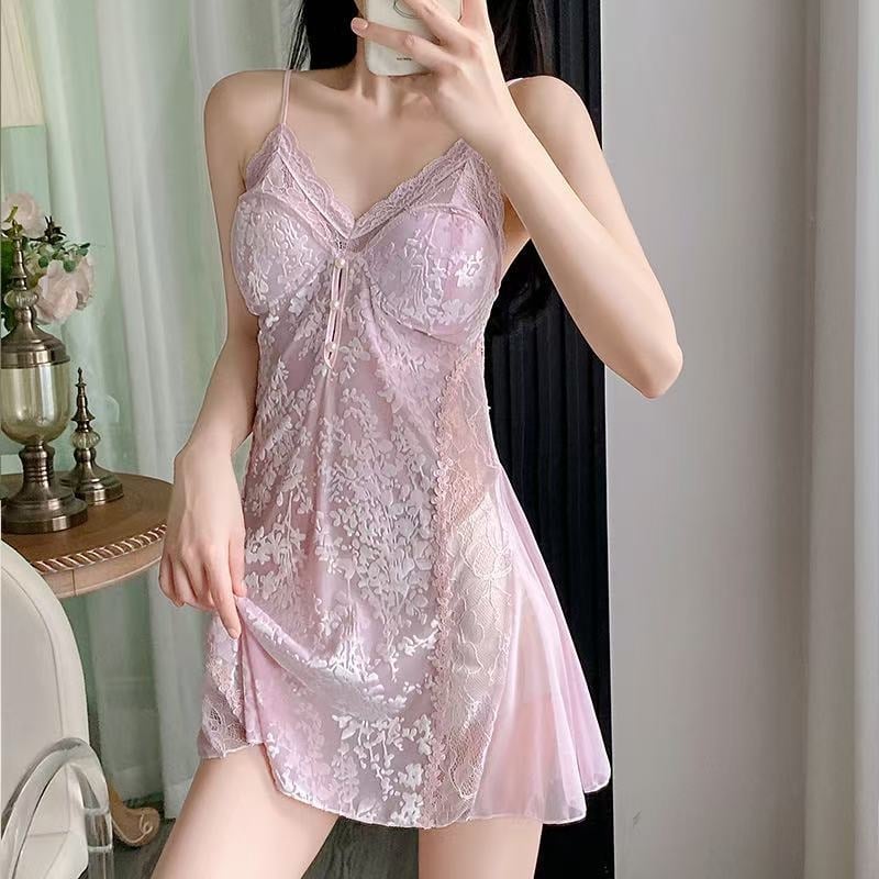 Σετ νυχτερινού ρουχισμού δύο τεμαχίων — Σατινέ Ice Silk, Δαντέλα χωρίς πλάτη, Μεσαίου μήκους φούστα