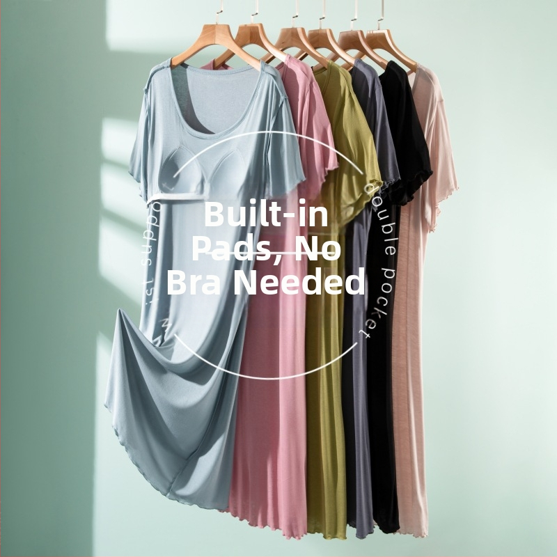 Φόρεμα Modal με ενσωματωμένη επένδυση στήθους, Α-γραμμή, στρογγυλός λαιμός, 90–95% ινώδη Modal