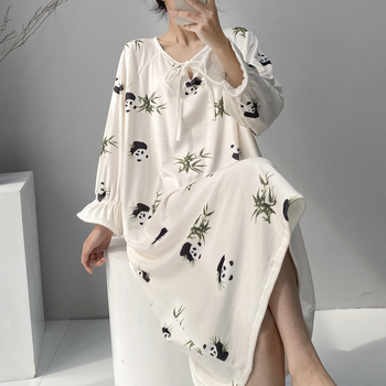 Νυχτικό Island Velvet με Panda print, φλις επένδυση, μακριά μανίκια, μεσαίου μήκους