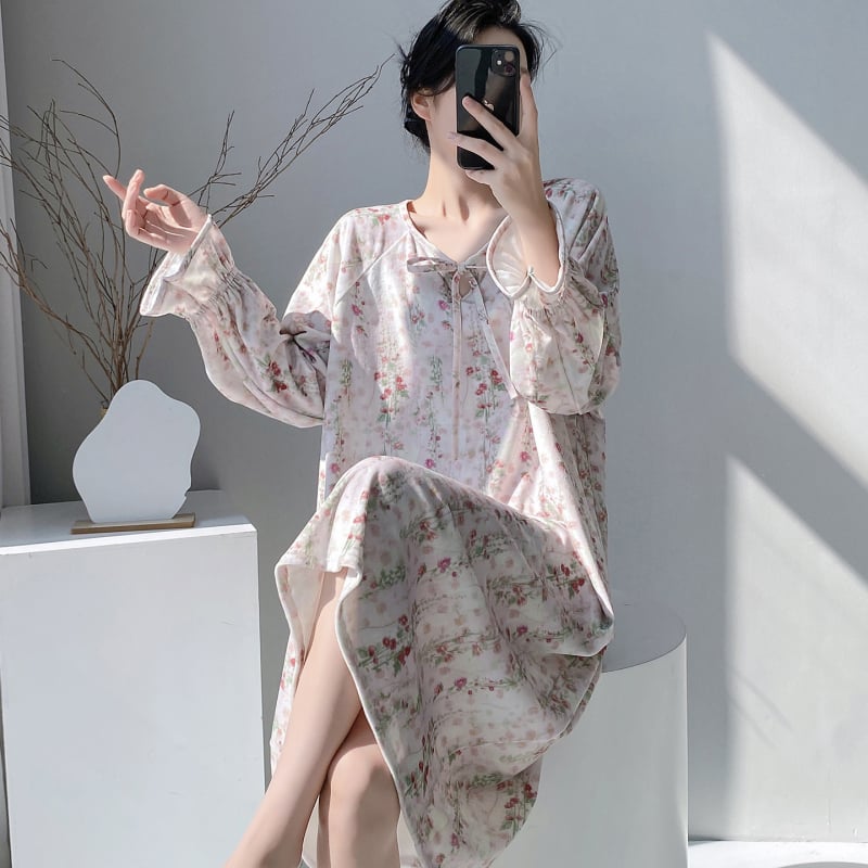 Νυχτικό Island Velvet με Panda print, φλις επένδυση, μακριά μανίκια, μεσαίου μήκους