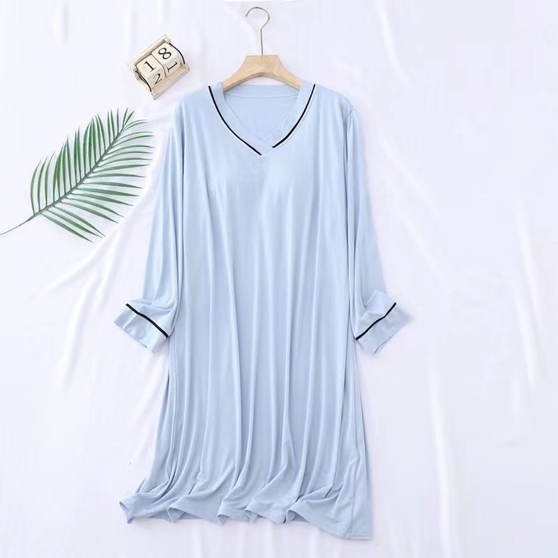 Νυχτερινό φόρεμα Modal με μακριά μανίκια και ενσωματωμένες cups στήθους, ένα κομμάτι, άνετη γραμμή, μήκος πάνω από το γόνατο